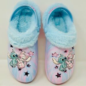 Disney Blue & Pink Stitch and Alice Fuzzy Clog Mules